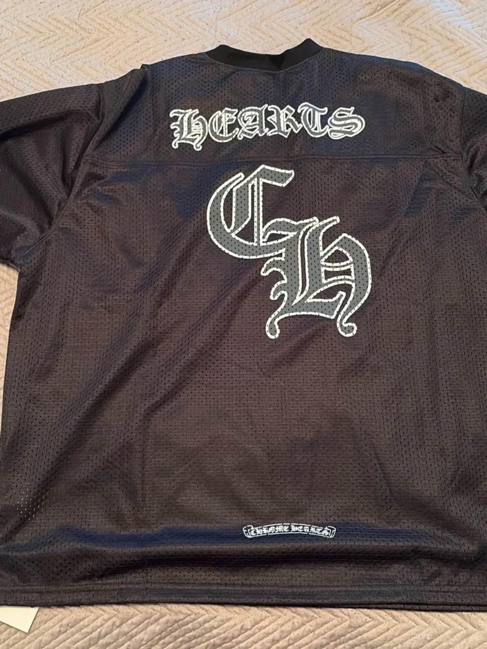 Chrome Hearts Black Jersey with White Gothic Logo and Sleeve Scrolls